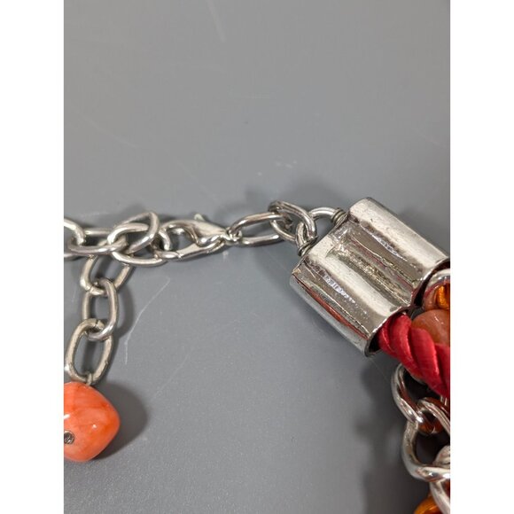 Orange Red Statement Necklace Bold Chunky Faux Coral Twist Beach Coastal Boho - Picture 7 of 11